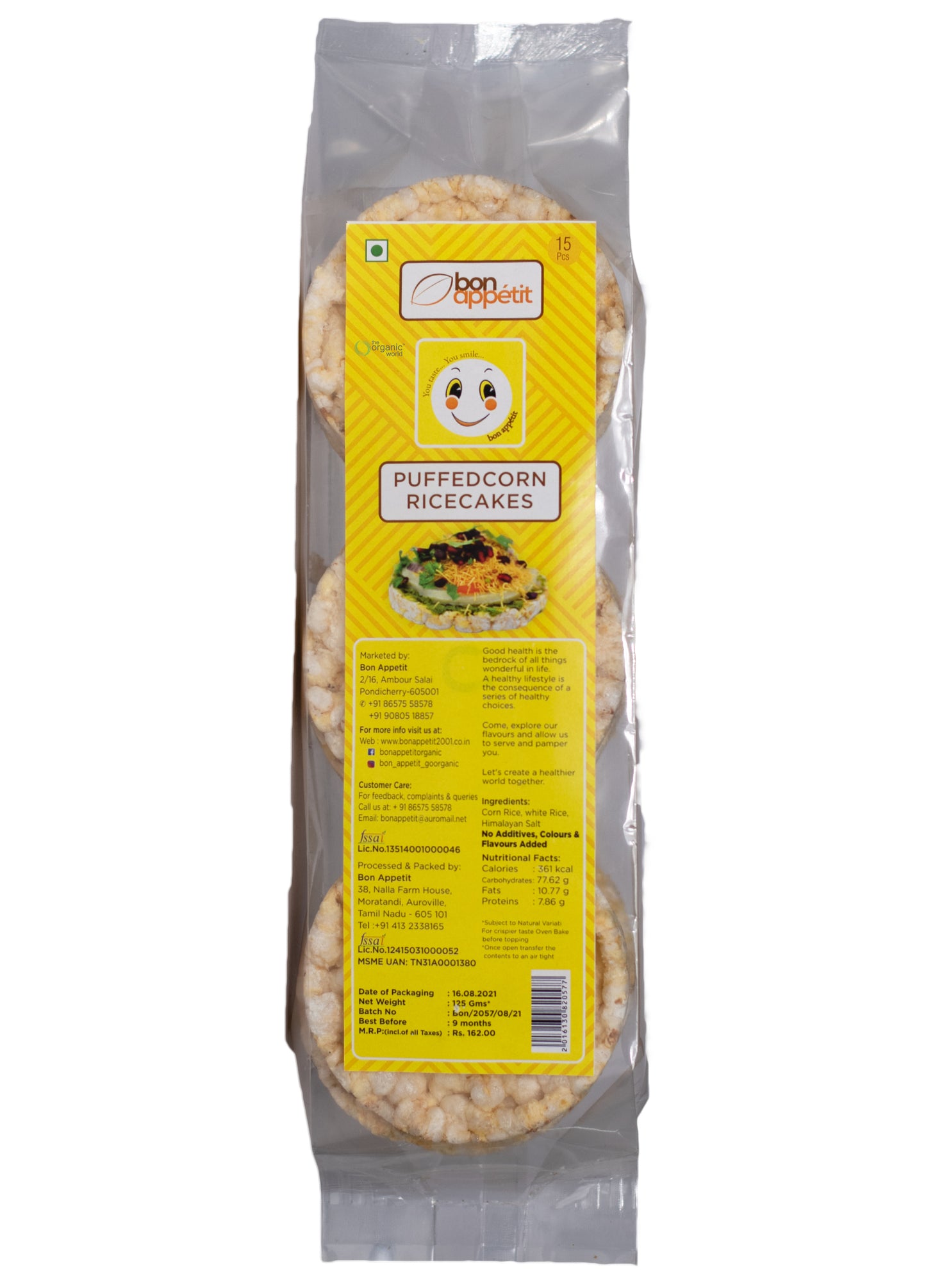 Organic Puffed Corn Rice Cakes 125 GM