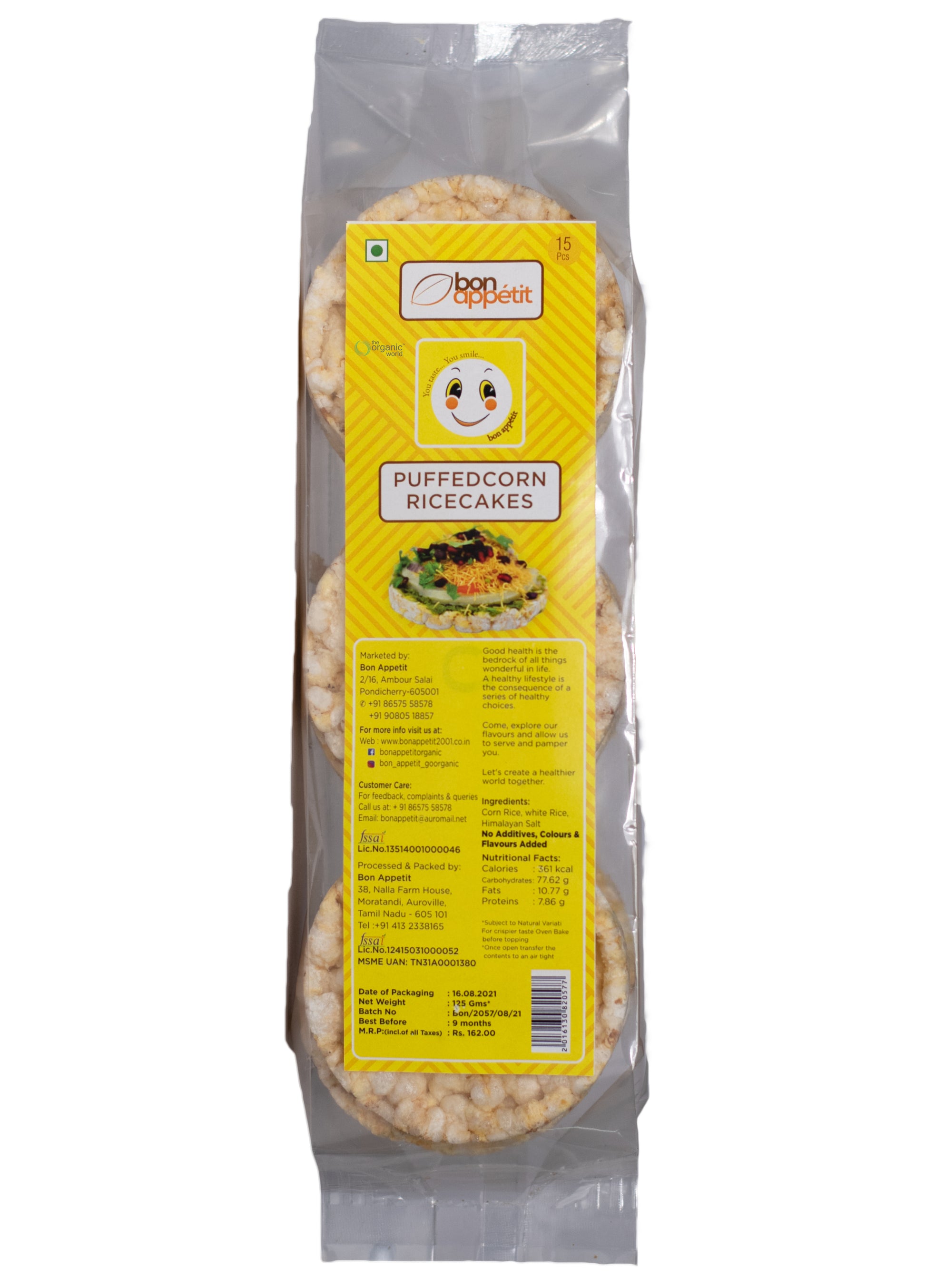 Organic Puffed Corn Rice Cakes 125 GM