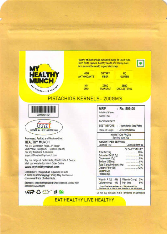 Premium Pistachio Kernels Raw/Unsalted 200 GM